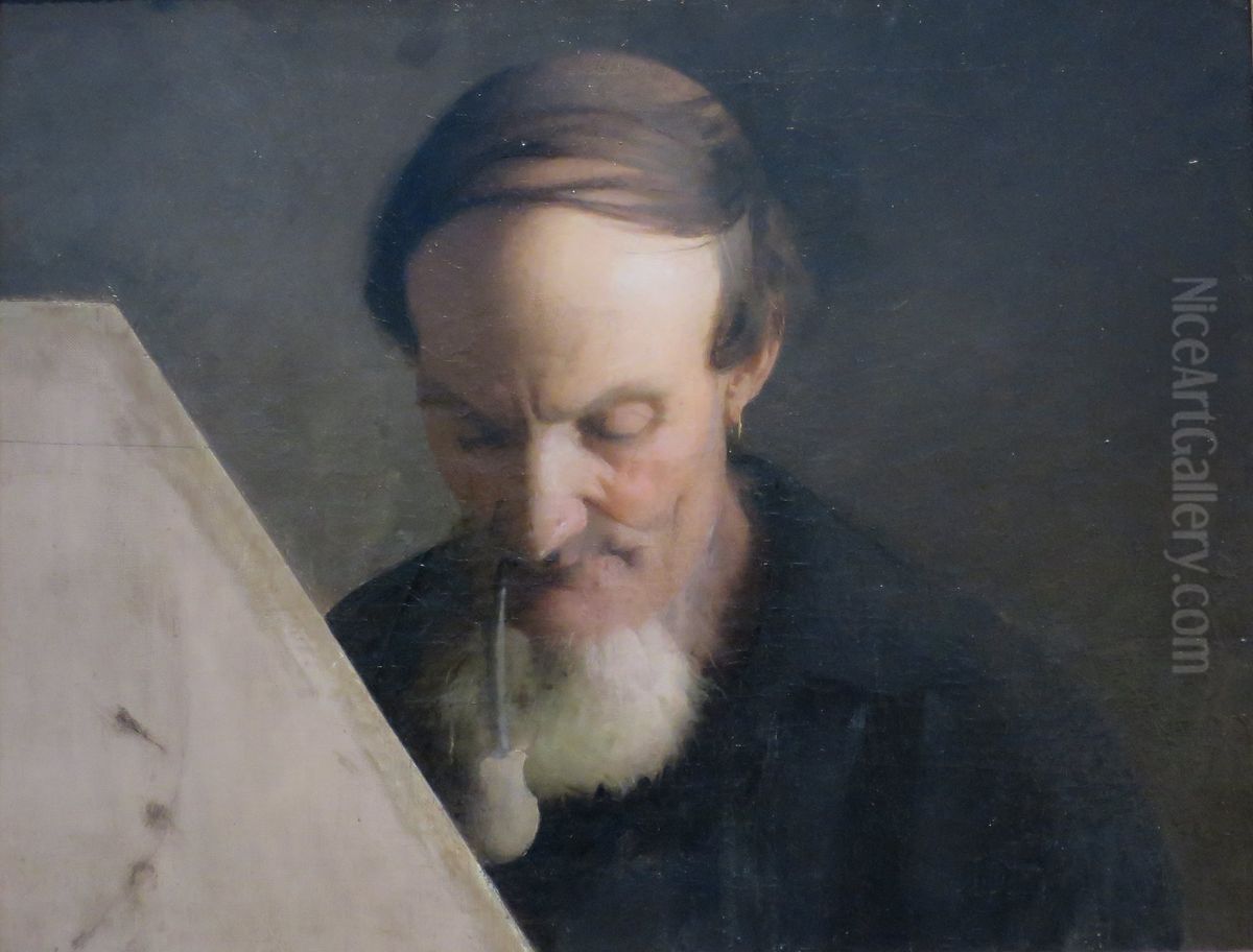 Fisherman Mending Nets Oil Painting by Abbott Handerson Thayer