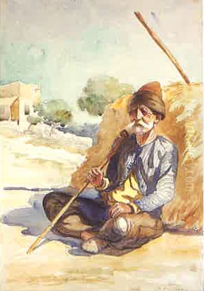 A Peasant from the Bekaa. Oil Painting by Moustafa Farroukh