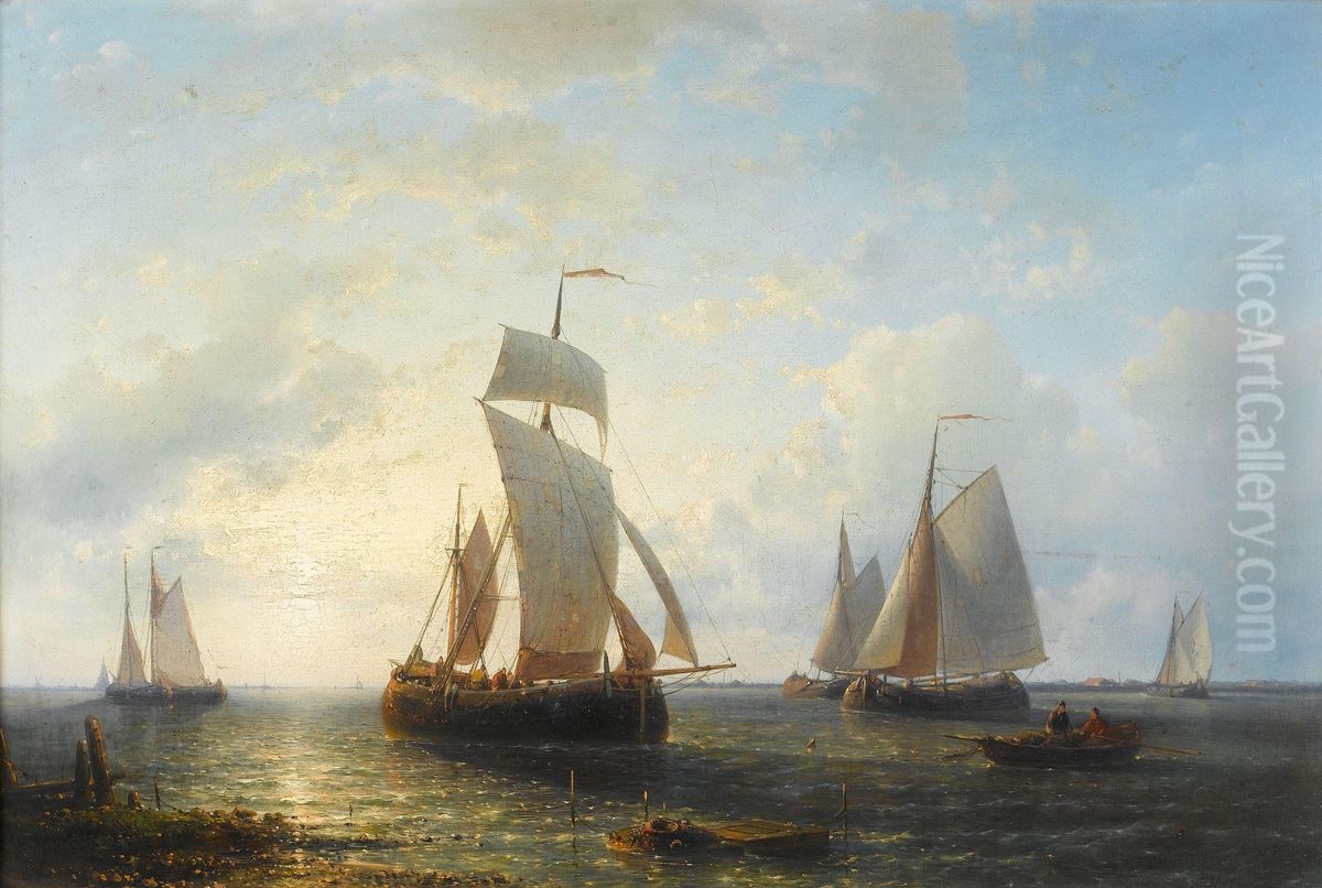 Shipping at sunset Oil Painting by Abraham Hulk Senior