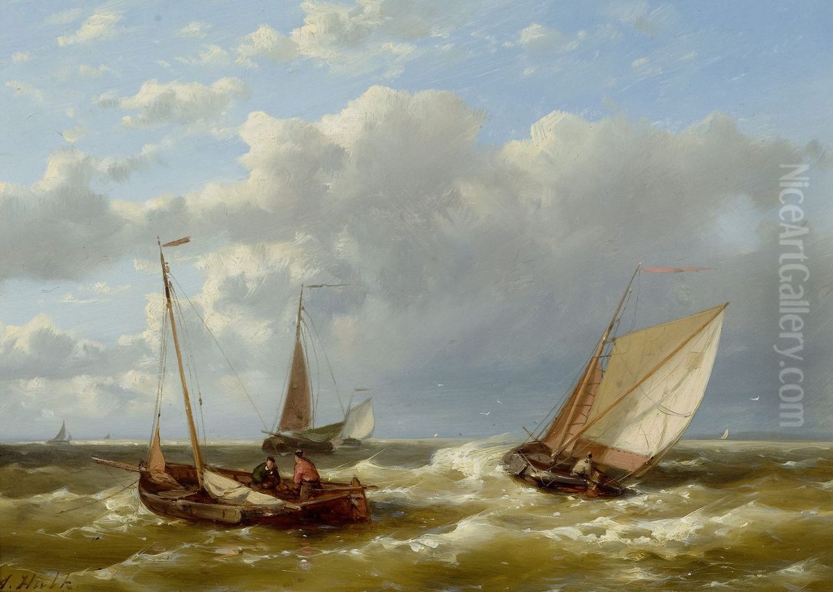 Marine / Beach scene with fisherman Oil Painting by Abraham Hulk Senior