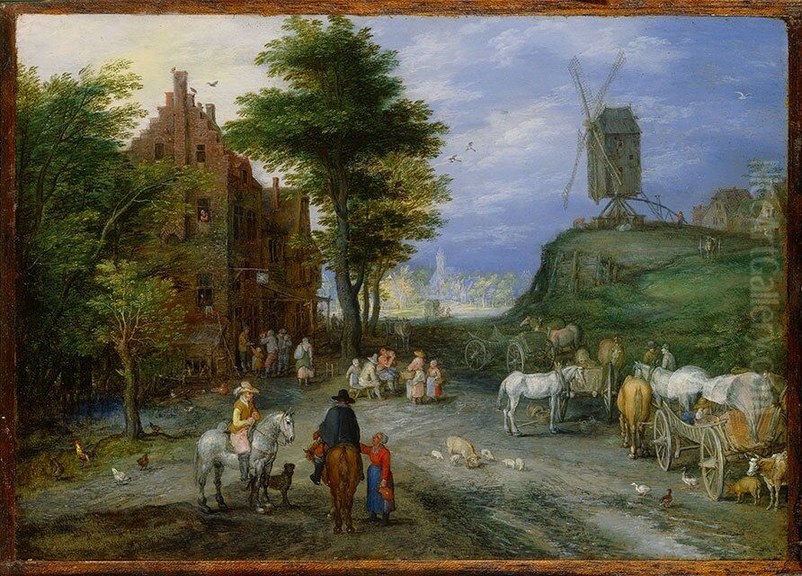 Edge of a village with windmill Oil Painting by Jan Brughel