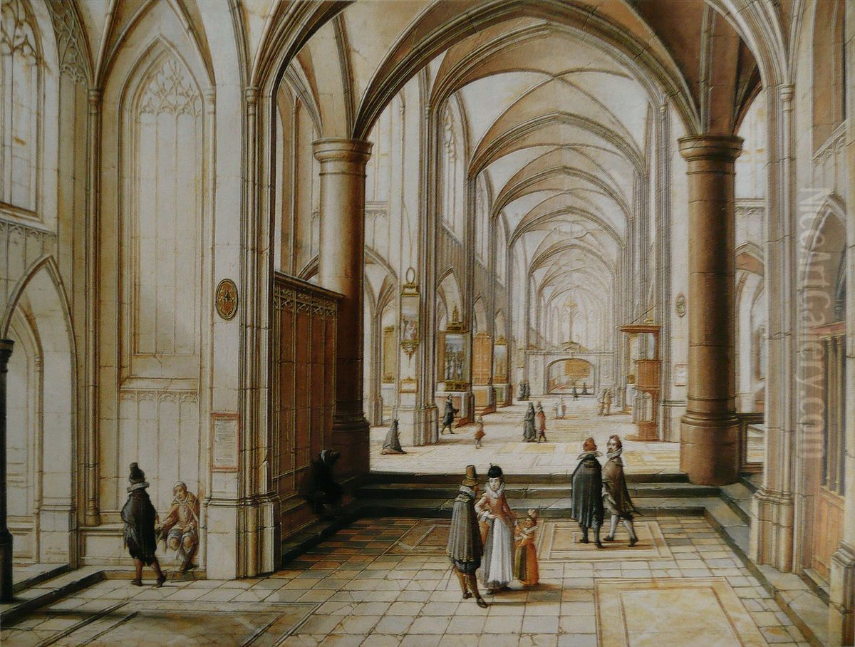 Interior of a Gothic Church Oil Painting by Hendrik van Steenwijk II
