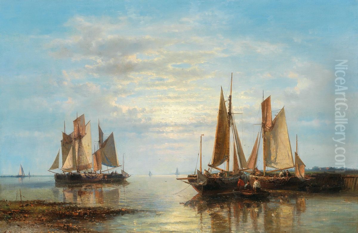 Sailing Boats on a Calm Sea Oil Painting by Abraham Hulk Senior