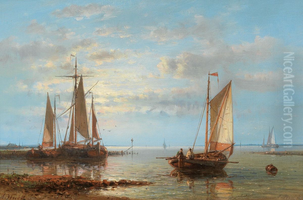 Sailing Boats on the Coast II Oil Painting by Abraham Hulk Senior