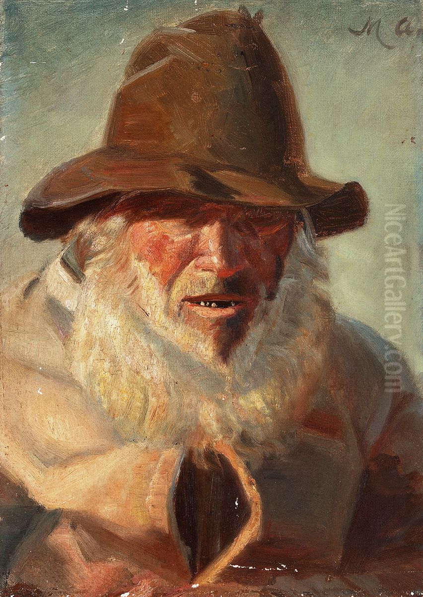 Man with a white beard. Oil Painting by Michael Peter Ancher