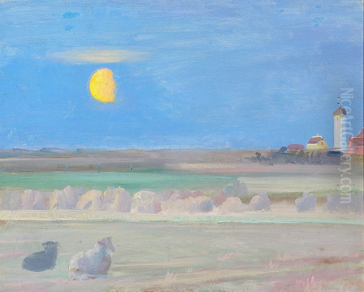 Landscape at the white lighthouse in Skagen. Oil Painting by Michael Peter Ancher