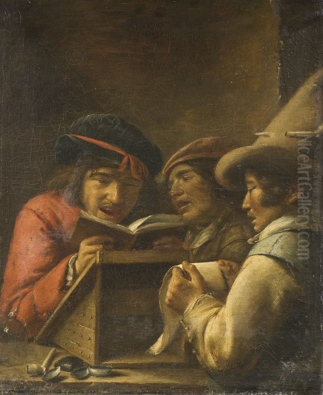 Three young men making music Oil Painting by Joos van Craesbeeck