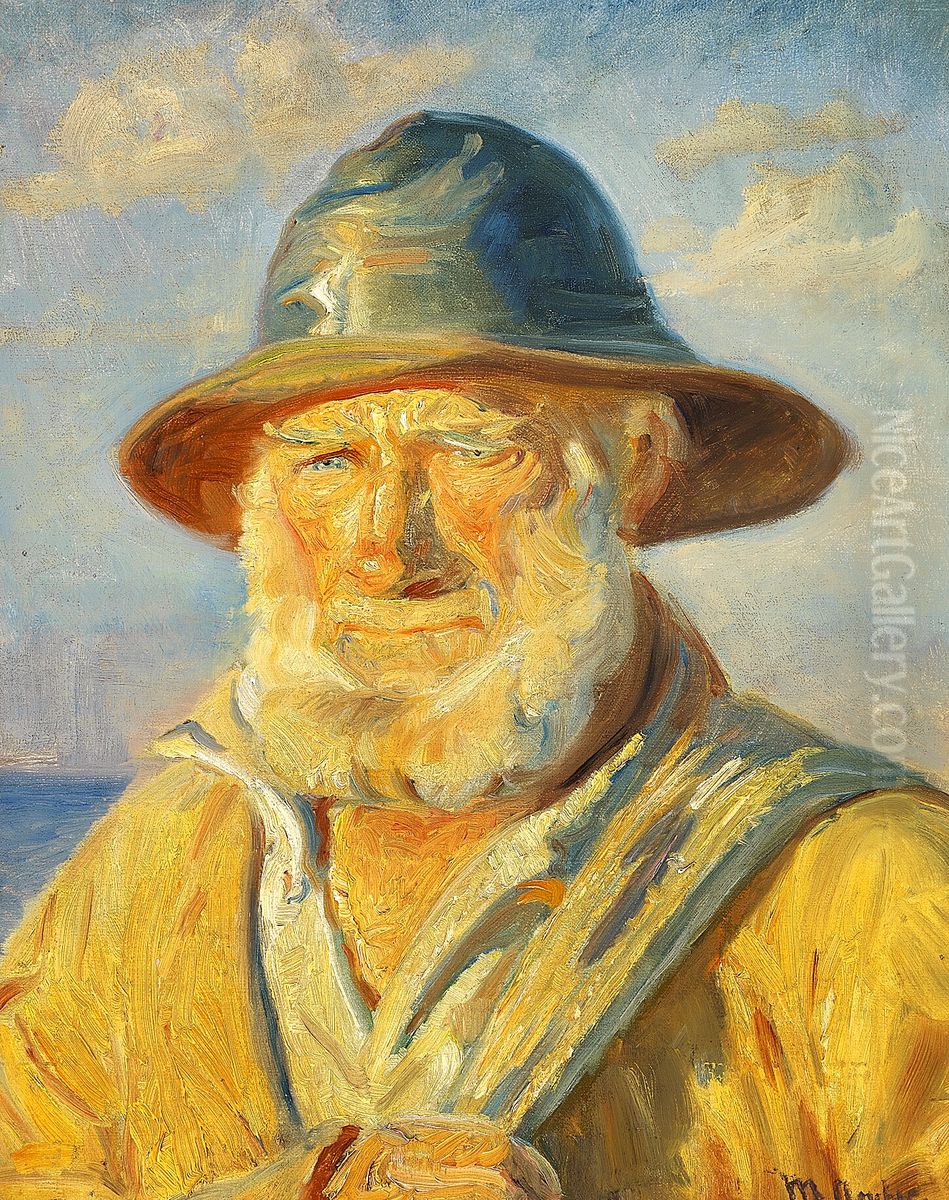Fisherman of Skagen in the evening sun. Study. Oil Painting by Michael Peter Ancher
