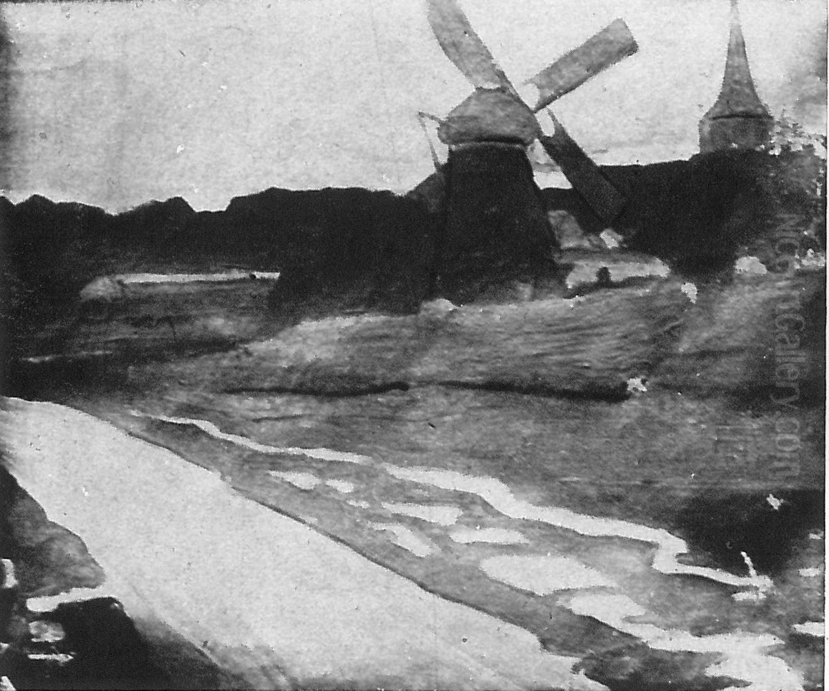 Pejzaz z wiatrakiem Oil Painting by Stanislaw Ignacy Witkiewicz (Witkacy)