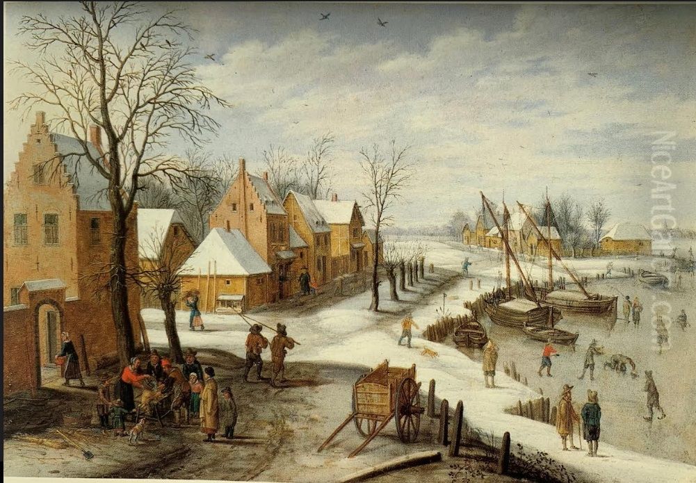 Winterlandschap met gezicht in een dorp Oil Painting by Izaak van Oosten