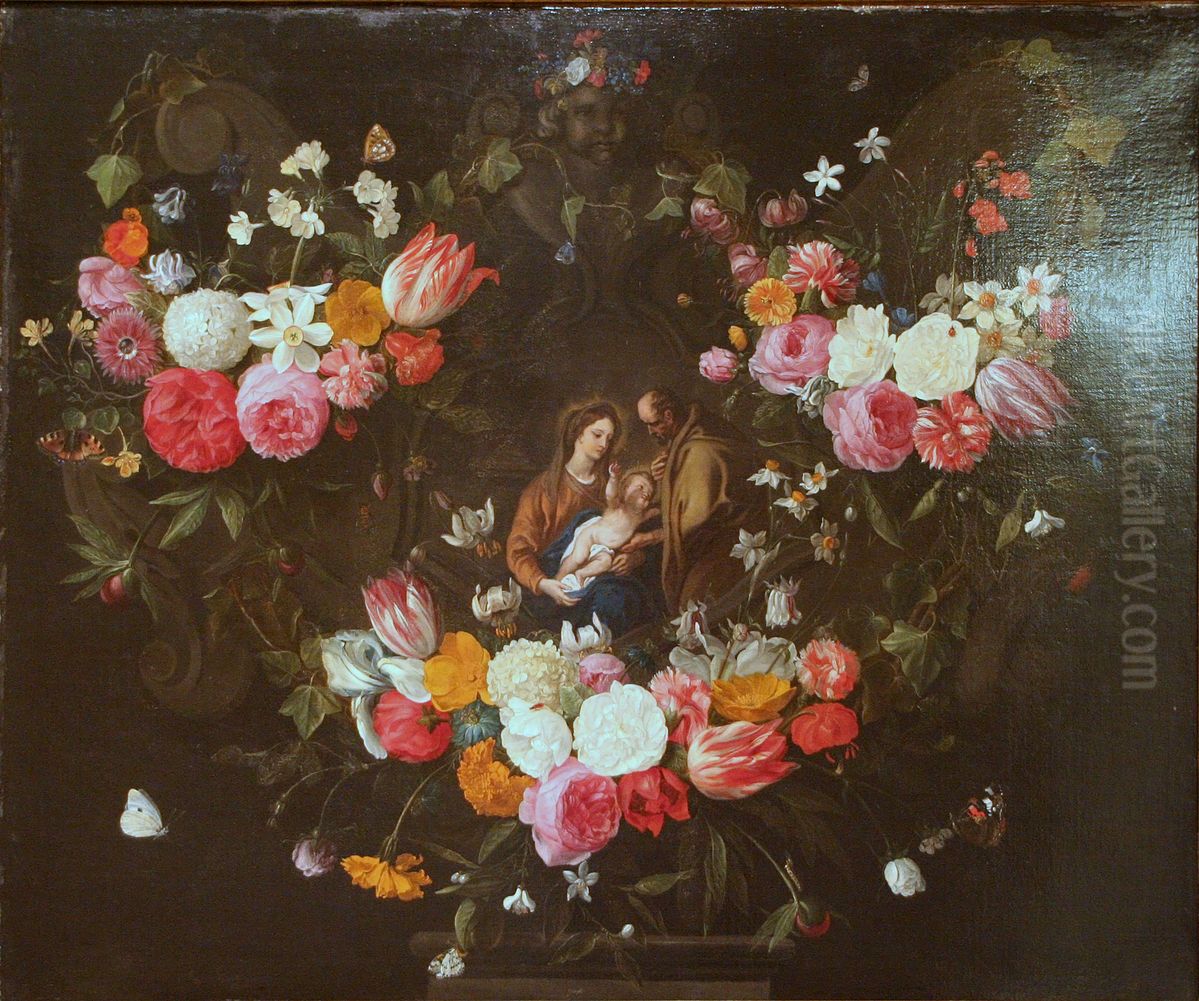 Garland of Flowers with the Holy Family Oil Painting by Jan van Kessel the Elder
