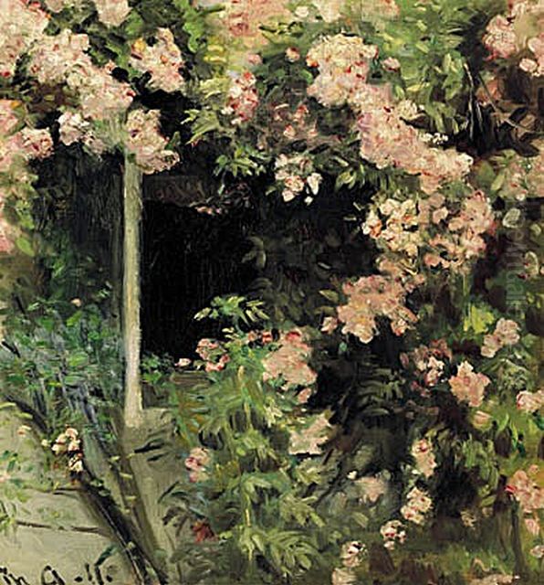 Outside the house of the Ancher family, Skagen. Oil Painting by Michael Peter Ancher