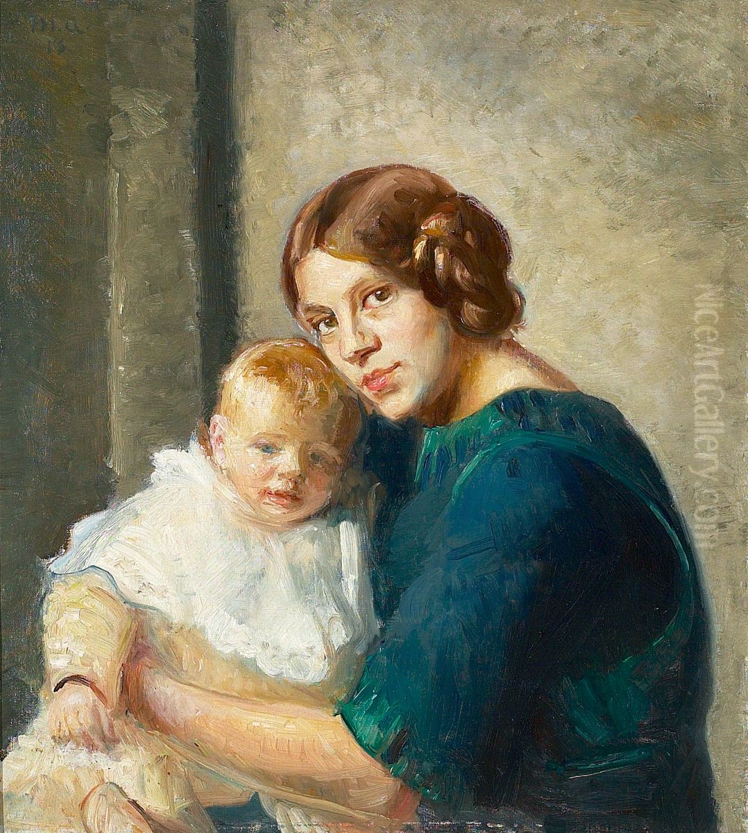 A young mother with her child. Oil Painting by Michael Peter Ancher