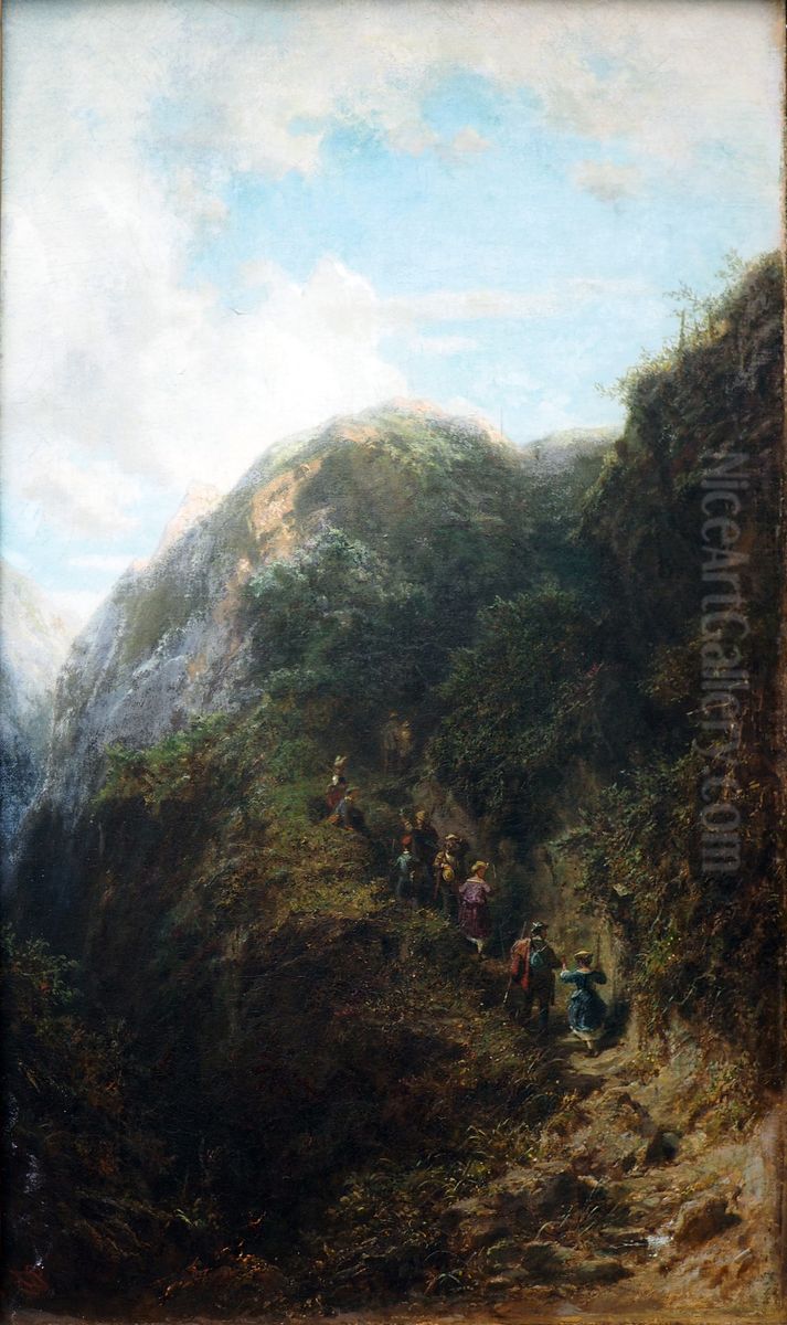 Tourists in the Mountains Oil Painting by Carl Spitzweg