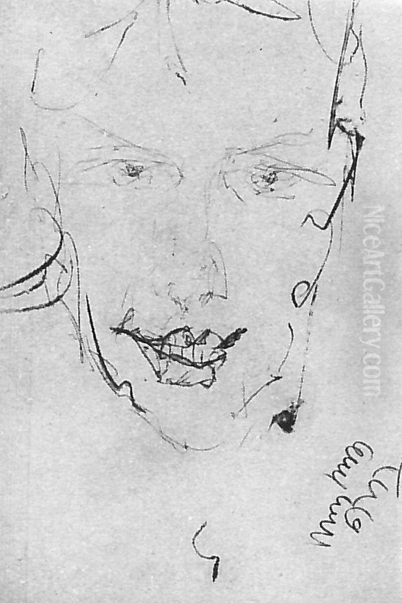 Sketch of a male portrait Oil Painting by Stanislaw Ignacy Witkiewicz (Witkacy)