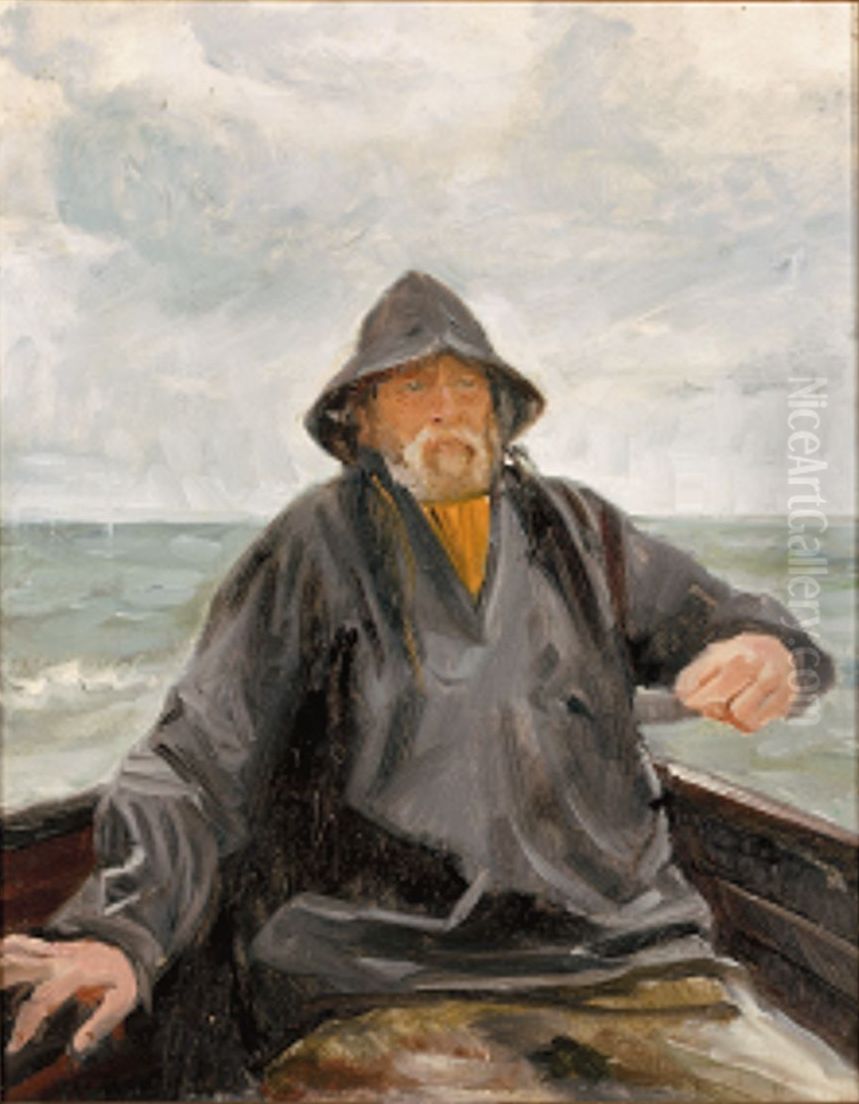 Skagensfisker pa havet. Oil Painting by Michael Peter Ancher