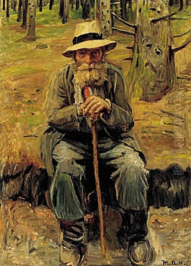 Resting at a forest road. Oil Painting by Michael Peter Ancher