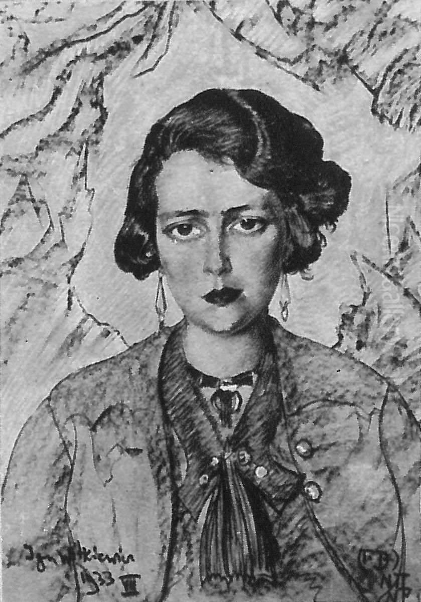 Portrait of a woman with earrings Oil Painting by Stanislaw Ignacy Witkiewicz (Witkacy)