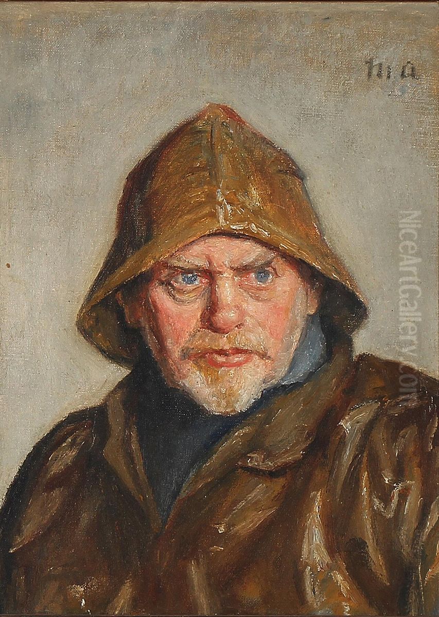 Portrait of a fisherman from Skagen. (painting by M, Ancher) Oil Painting by Michael Peter Ancher
