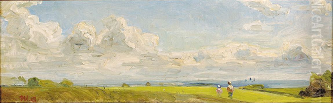 People walking in a summer landscape. Oil Painting by Michael Peter Ancher