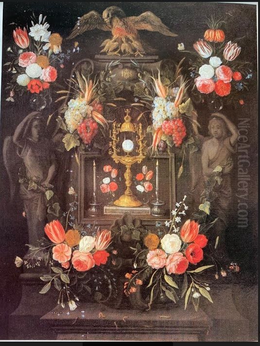Flower garland with the Holy Sacrament Oil Painting by Jan van Kessel the Elder