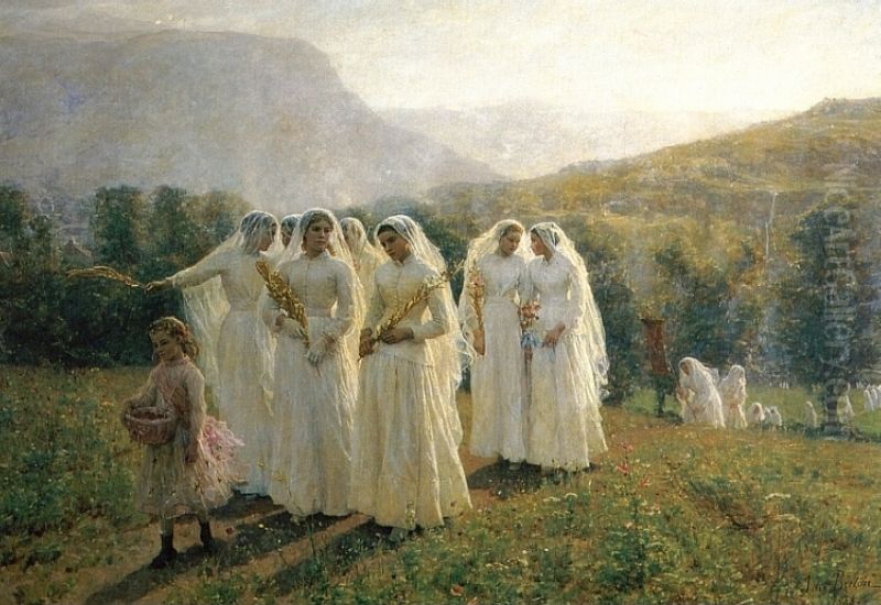 Jeunes filles se rendant a la procession Oil Painting by Jules Breton