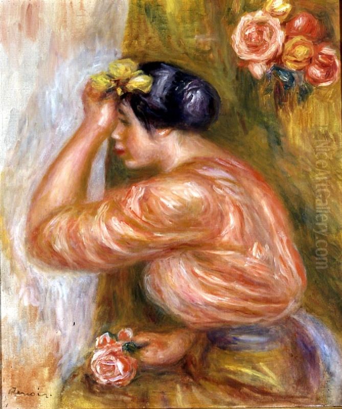 Frau mit Rose vorm Spiegel Oil Painting by Pierre Auguste Renoir