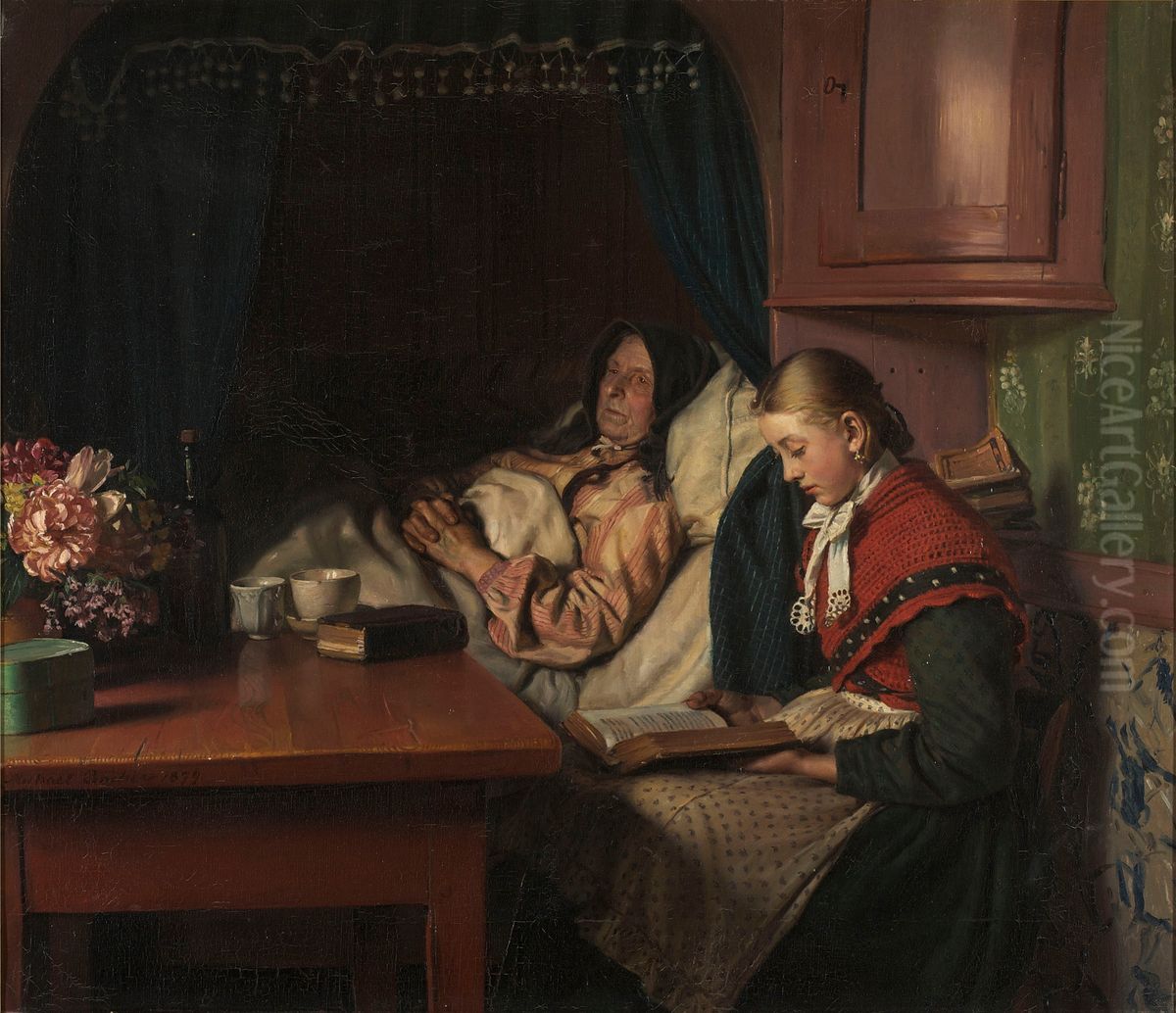 By Grandmothers sickbed Oil Painting by Michael Peter Ancher