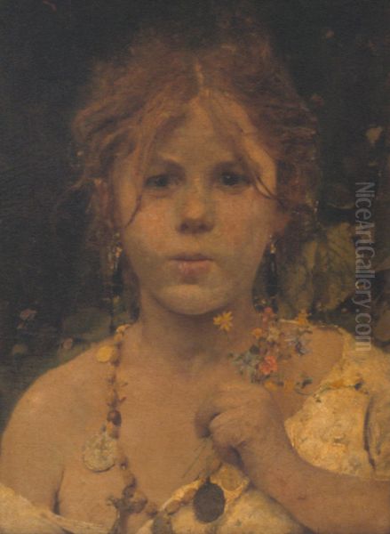 Abruzzese girl Oil Painting by Francesco Paolo Michetti