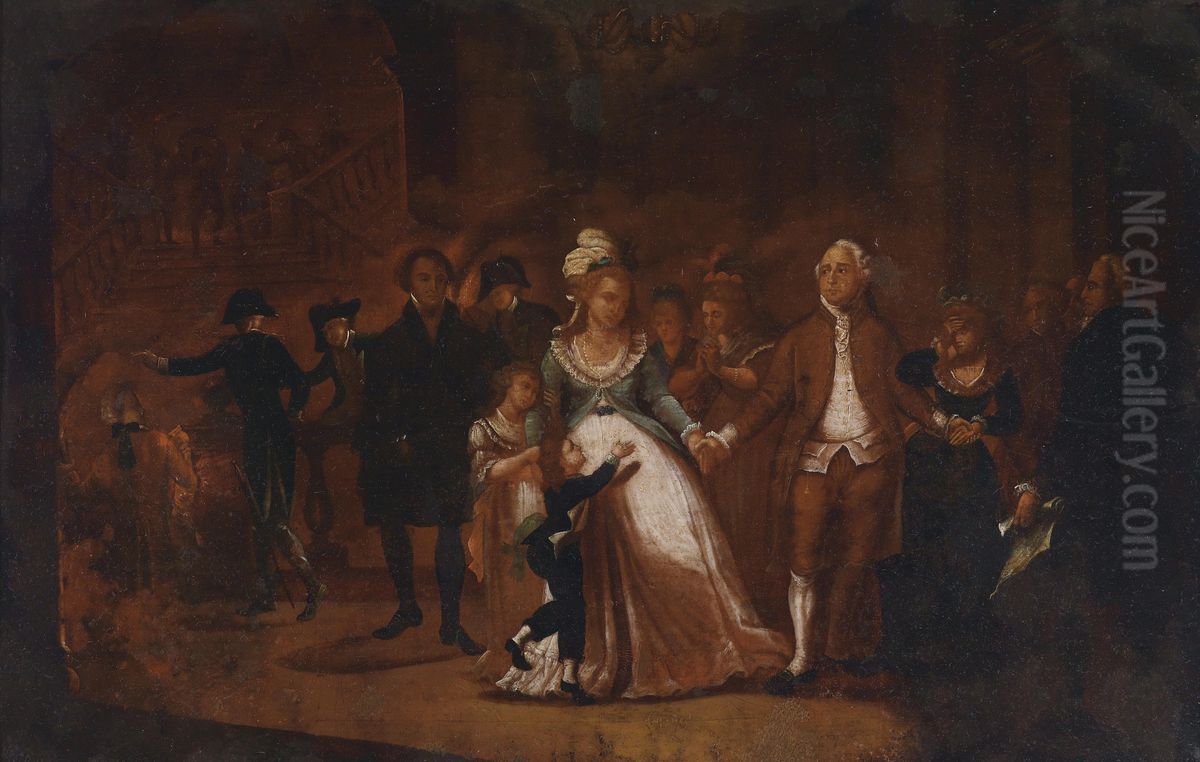 Abschied Konig Louis XVI. von seiner Familie im Temple Oil Painting by Charles Benazech