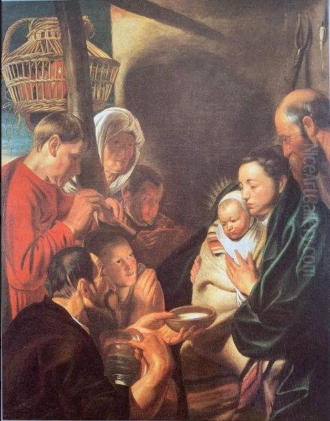 Adoration of the shepherds with a flute Oil Painting by Jacob Jordaens