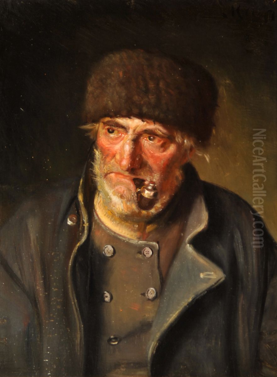 AEldre fisker med pibe. Oil Painting by Michael Peter Ancher