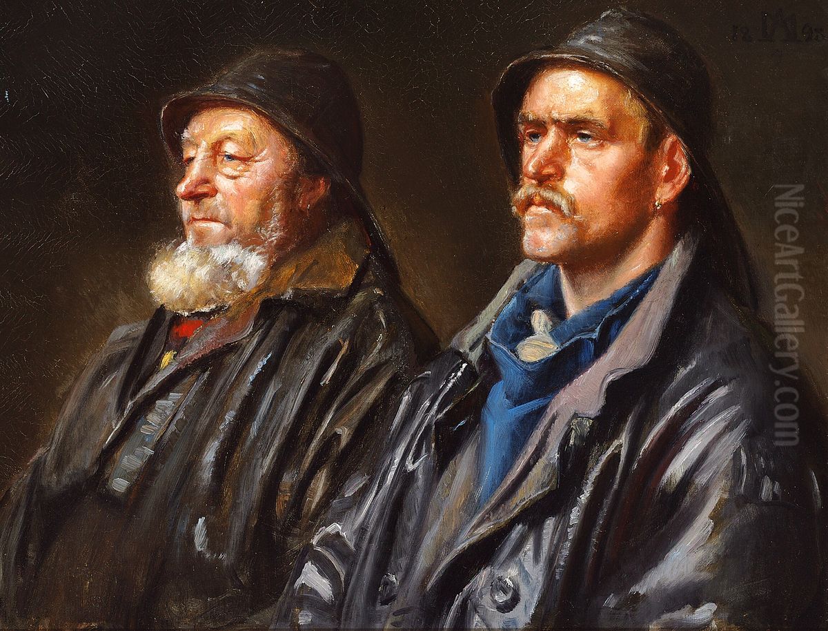 Two fishermen from Skagen, Denmark. Oil Painting by Michael Peter Ancher