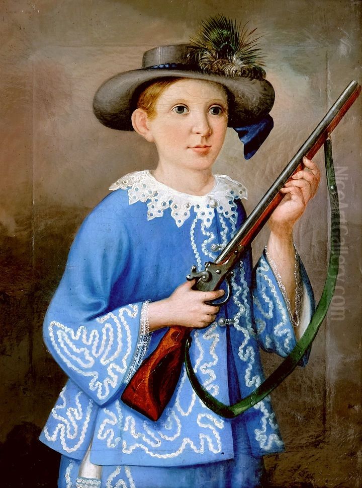 Portret chlopca ze strzelba Oil Painting by unknown