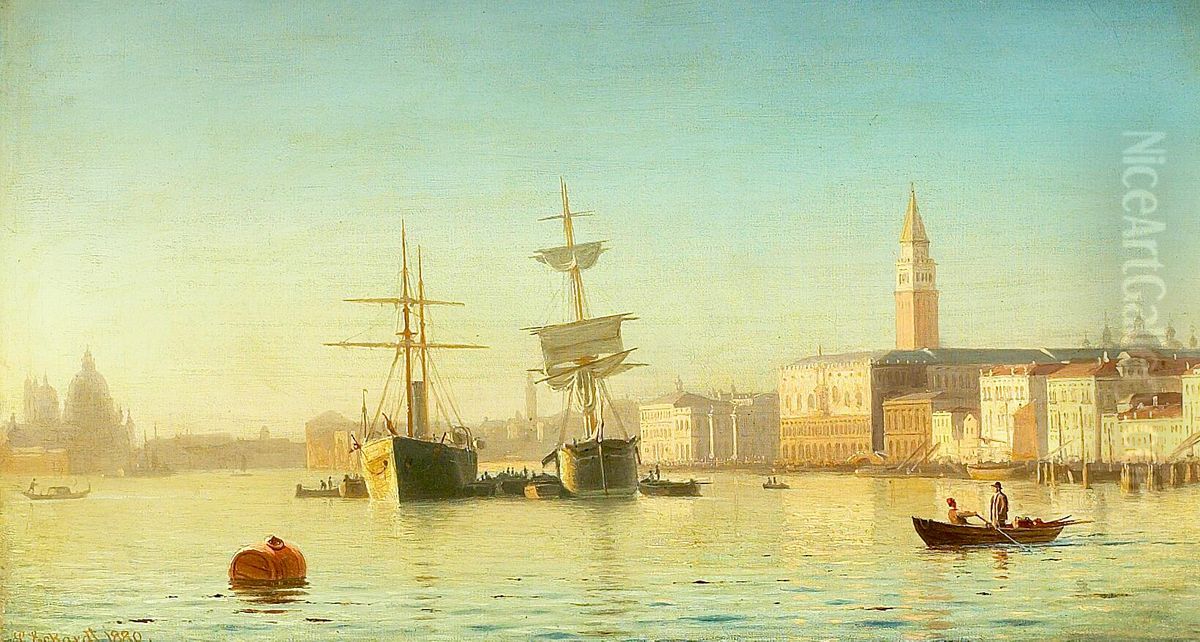 Ships and boats off Venice. Oil Painting by Christian Eckardt