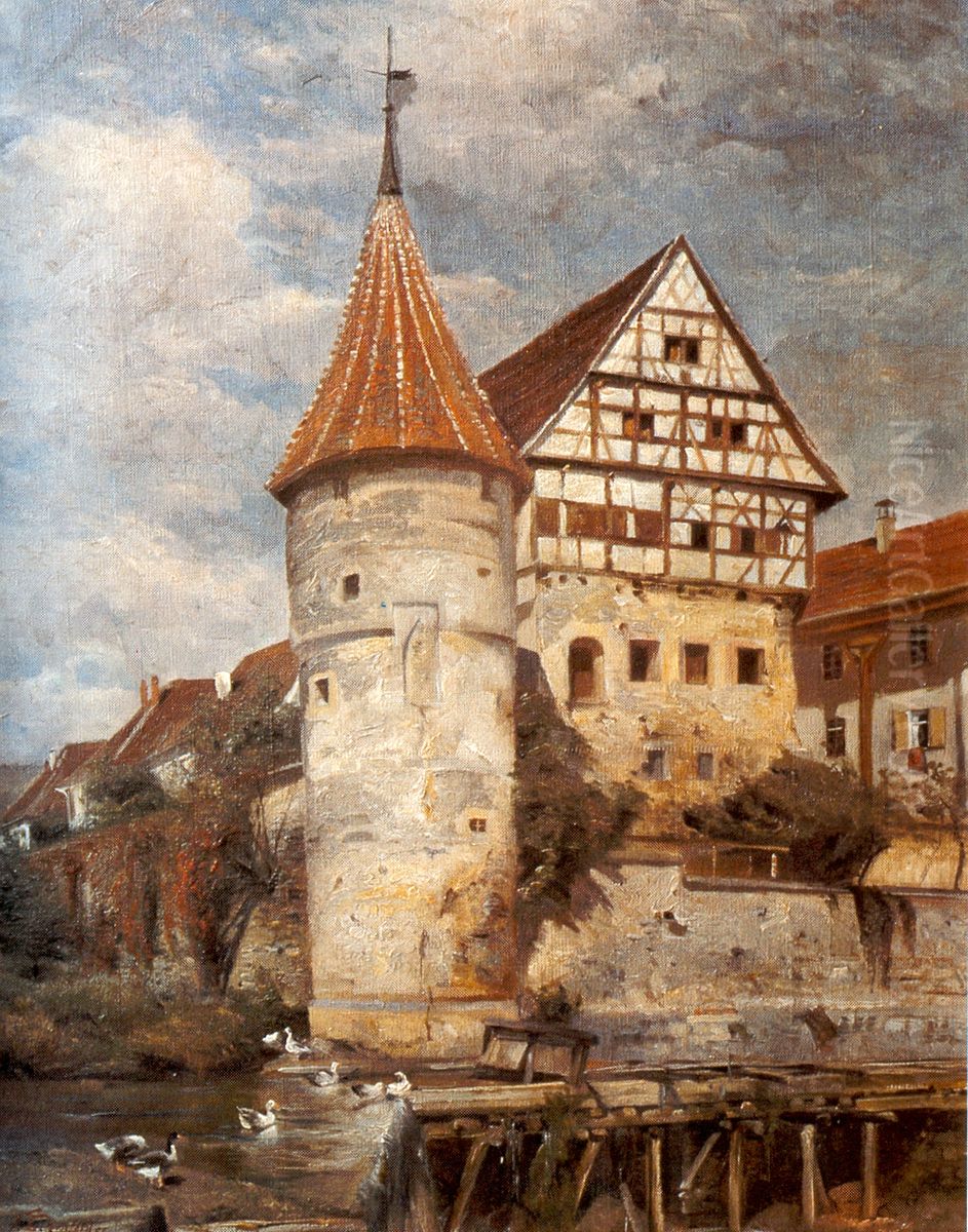 Zollernschloss in Balingen Oil Painting by Friedrich Eckenfelder