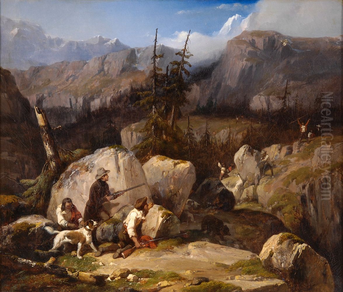 Barenjagd. Oil Painting by unknown