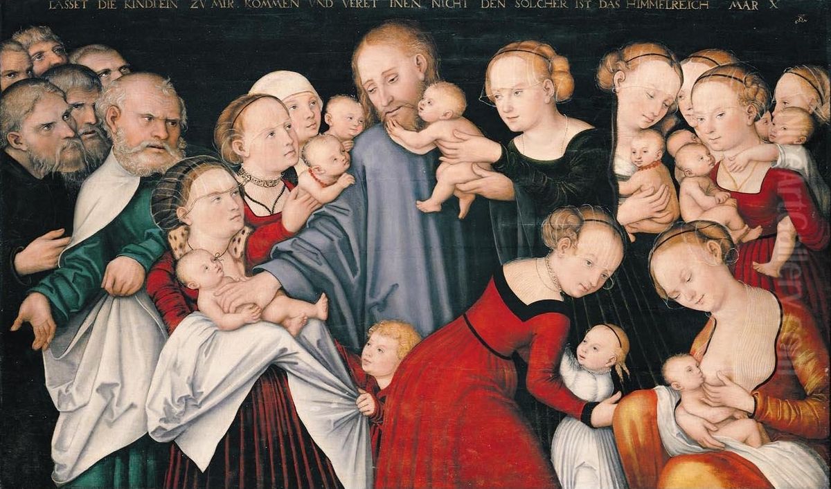Christus segnet die Kinder Oil Painting by Lucas Cranach the Elder