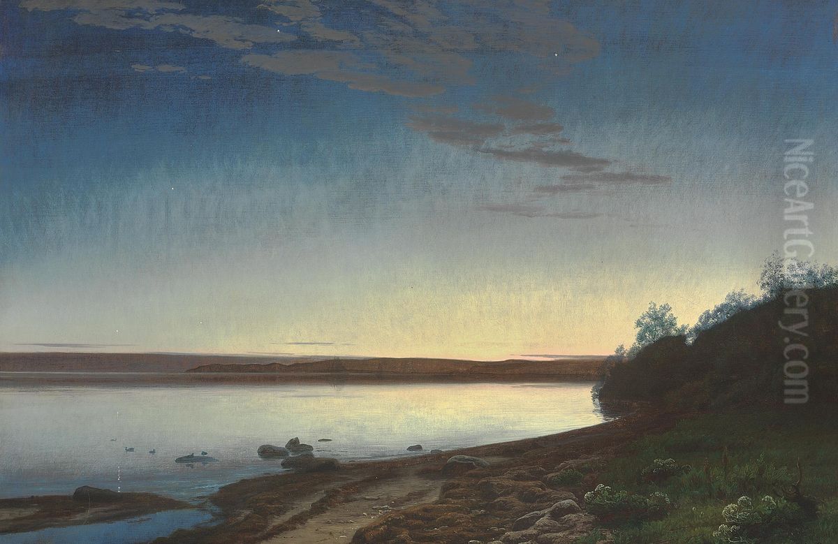 En Sommernat ved Stranden. Oil Painting by Janus Andreas Bartholin La Cour