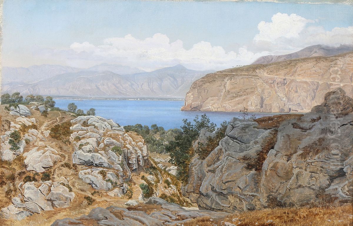 Kystparti fra Sorrento. Oil Painting by Janus Andreas Bartholin La Cour
