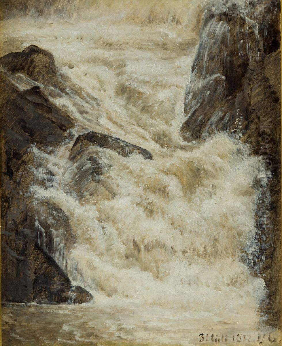 Studie af et vandfald i Sverige Oil Painting by Janus Andreas Bartholin La Cour