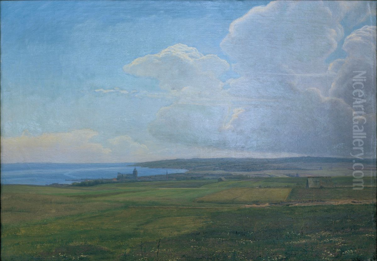 Udsigt mod Arhus fra Vorregards mark Oil Painting by Janus Andreas Bartholin La Cour