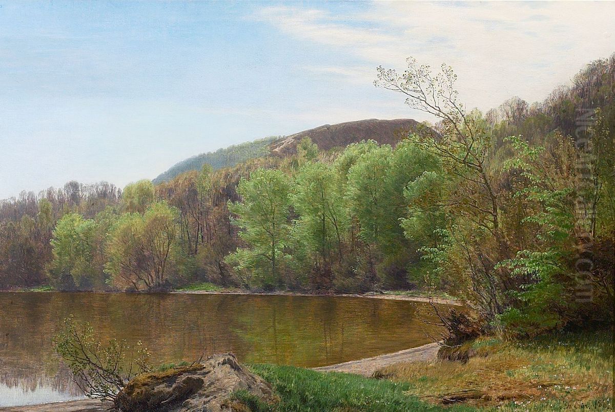 Summer day at Juel So, Denmark. Oil Painting by Janus Andreas Bartholin La Cour