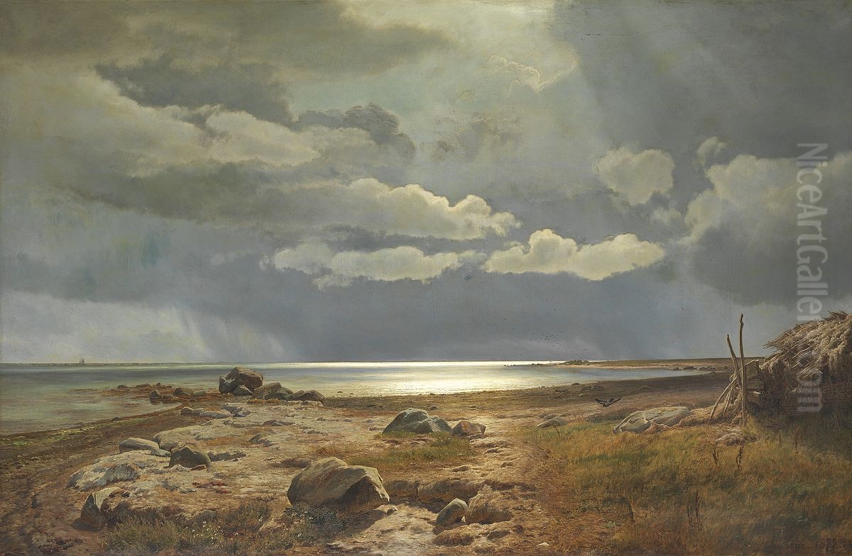 A rainy summer day on the beach at Kalo Vig. Afternoon.. Oil Painting by Janus Andreas Bartholin La Cour