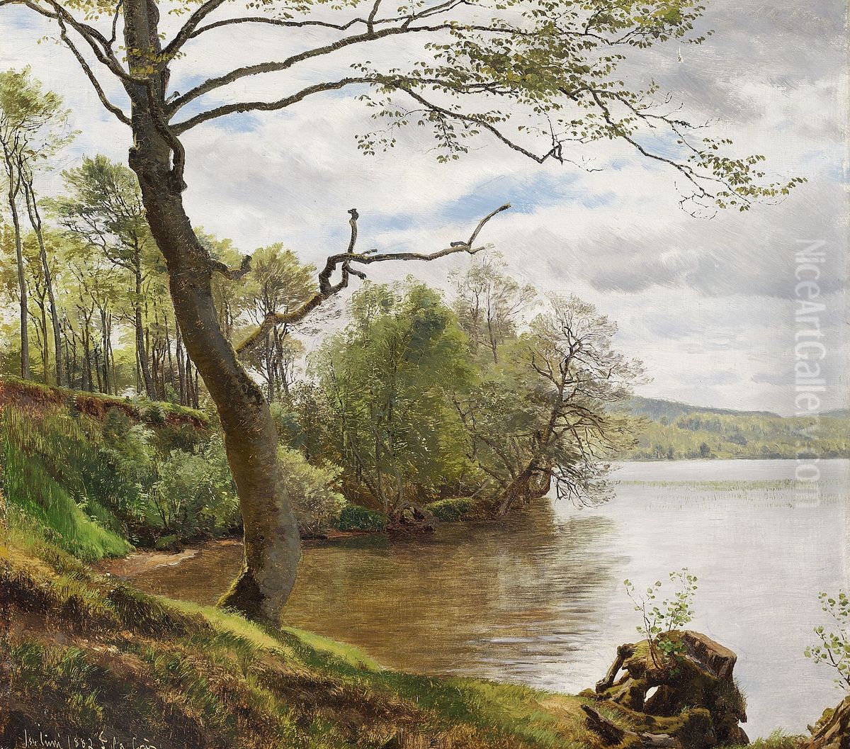Forest lake in the summer. Oil Painting by Janus Andreas Bartholin La Cour