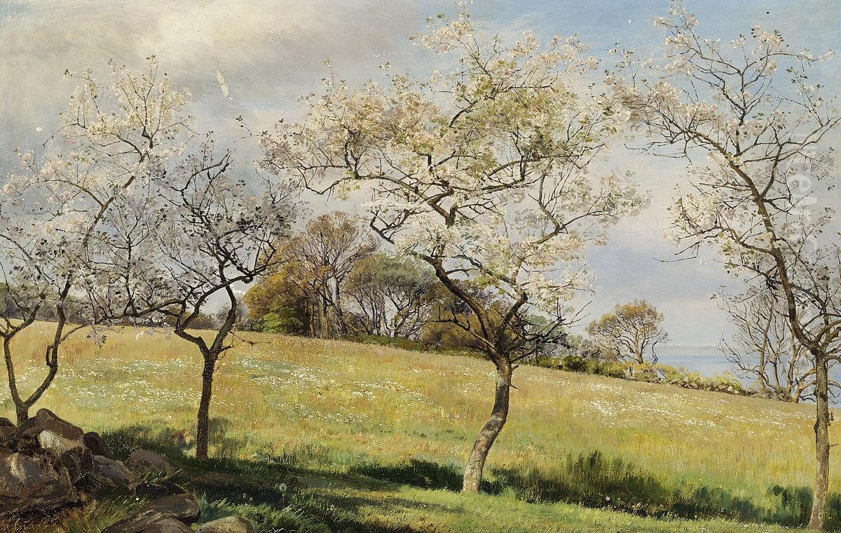 Fruit trees in bloom. Oil Painting by Janus Andreas Bartholin La Cour