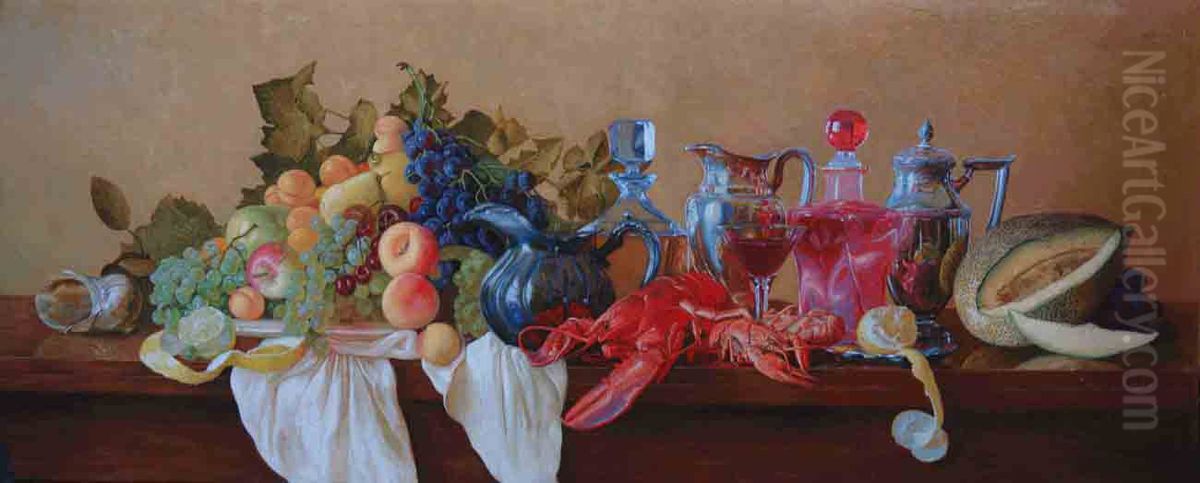Naturmort s lobsterom. Doska s levkasom, maslo. 48 h 120 sm. Oil Painting by Simon Kozhin