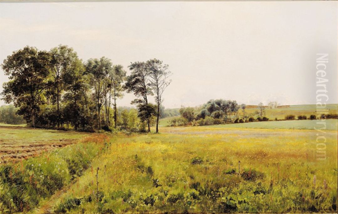 Summer landscape with meadow in bloom. Oil Painting by Janus Andreas Bartholin La Cour