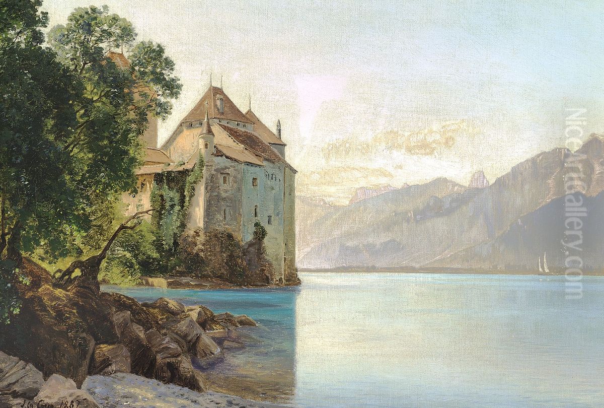 View of Lake Geneva. Oil Painting by Janus Andreas Bartholin La Cour