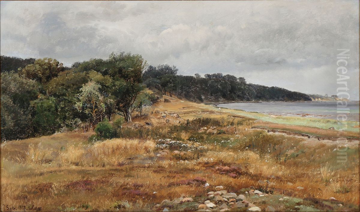 Efterarsdag ved stranden Oil Painting by Janus Andreas Bartholin La Cour